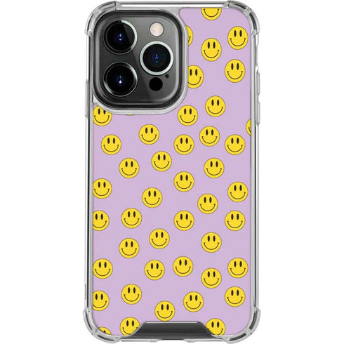 Purple Happy Face Pattern iPhone 15 Pro Clear Case